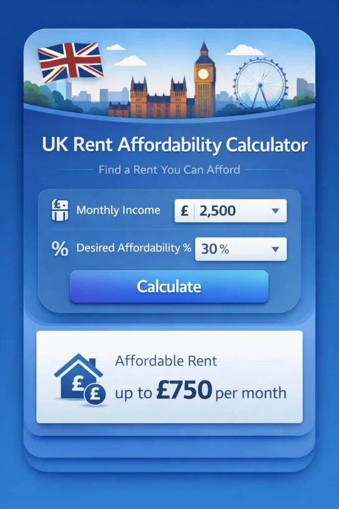 UK Rent Affordability Calculator showing rent budget based on income in the UK